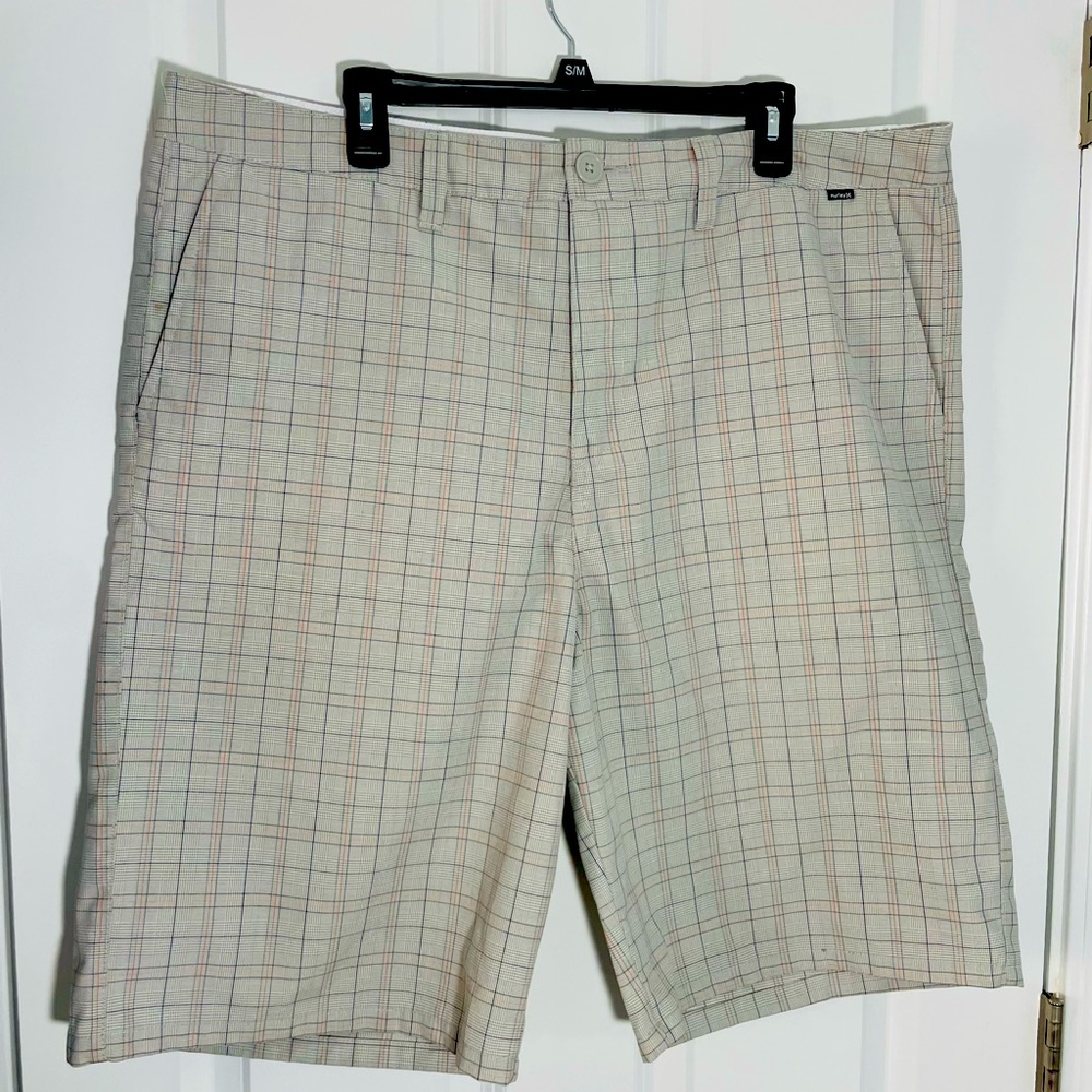 Hurley Plaid Casual Shorts Golf Flat Chino Gray Men’s Size 40x24  #2